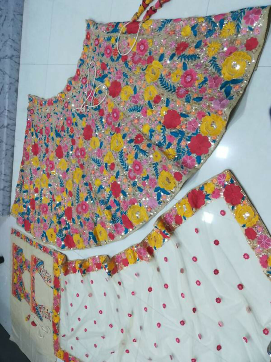 Jyoti Fashion Multicolor Thread & 5mm Sequence Embroidery Georgette Lehenga Choli with Dupatta | Swadesiicart