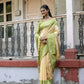 Vishnu Weaves Women's Mahendi Handloom Raw Silk Woven Saree with Blouse - Swadesiicart