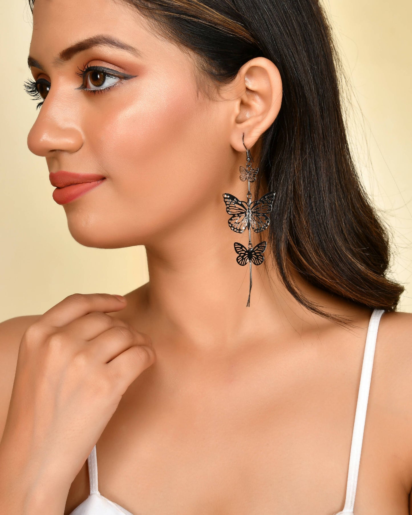 VOJ Women Rhodium-Plated Butterfly style Stainless Steel Drops & Danglers Earrings - Swadesiicart