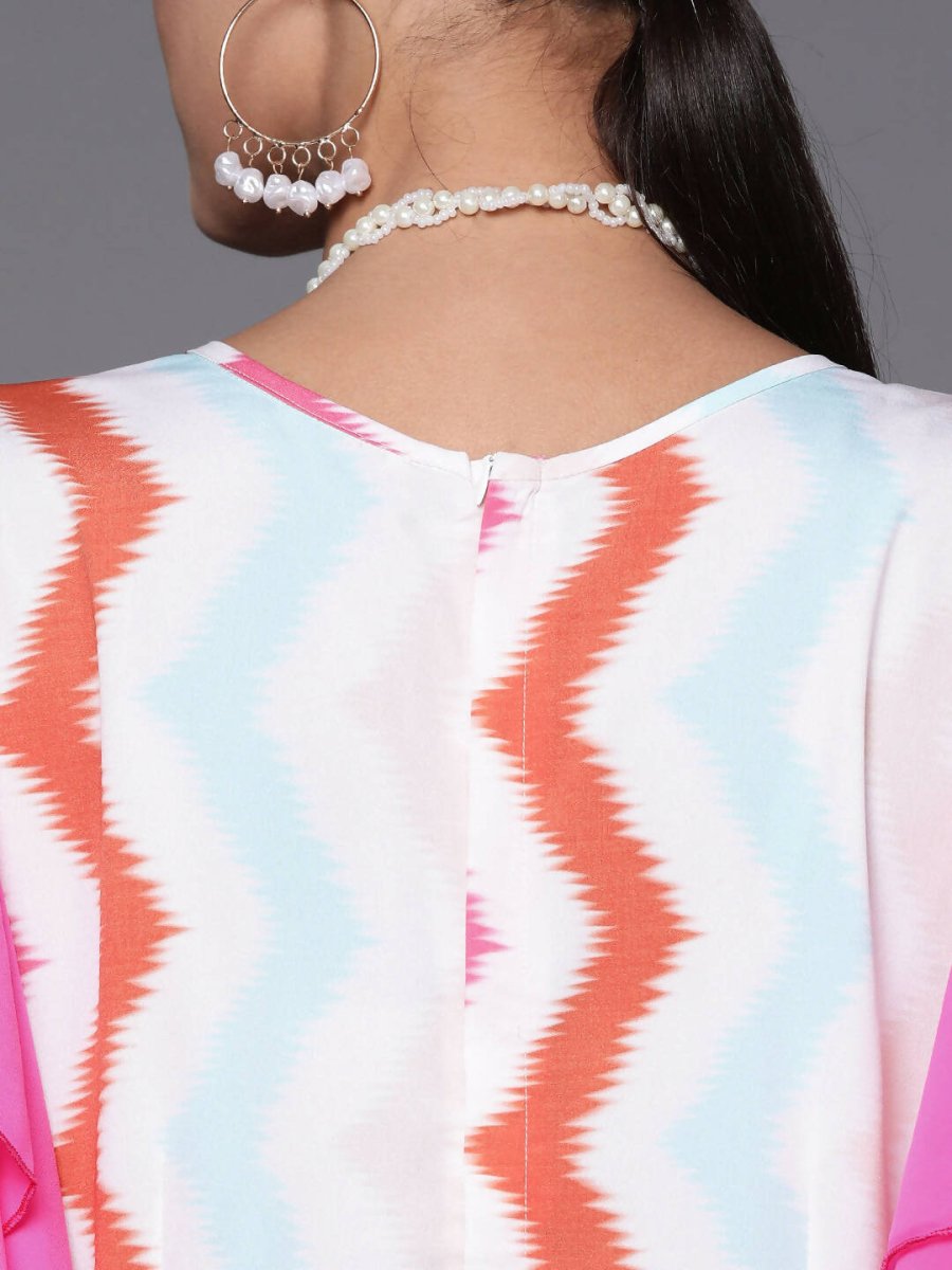 Ahalyaa White & Pink Zig Zag Striped Basic Jumpsuit - Swadesiicart