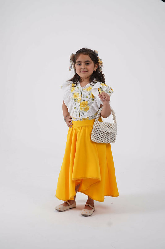 LH Luxury Fashion Ana Puff Sleeve Top & High Low Flared Skirt - Stylish Girls Co-ord Set - Swadesiicart