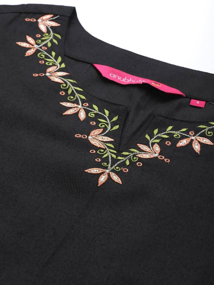 Anubhutee Black Floral Embroidered Thread Work Kurta with Trousers & With Dupatta | Swadesiicart