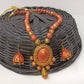 Terracotta Medium Necklace Set With Hangings-Golden Pink | Swadesiicart