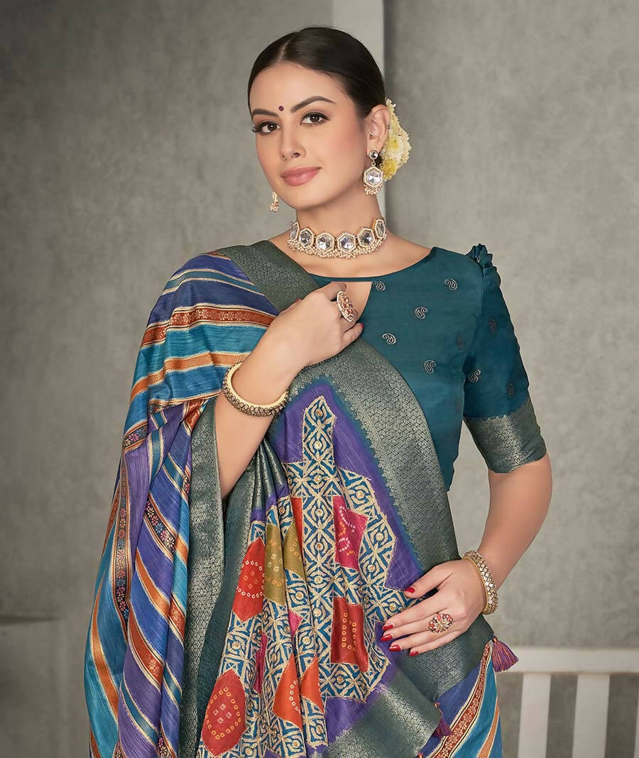 Blue Rangkat Tussar Silk Woven Design Saree with Unstitched Blouse - Mohmanthan Eshani | Swadesiicart