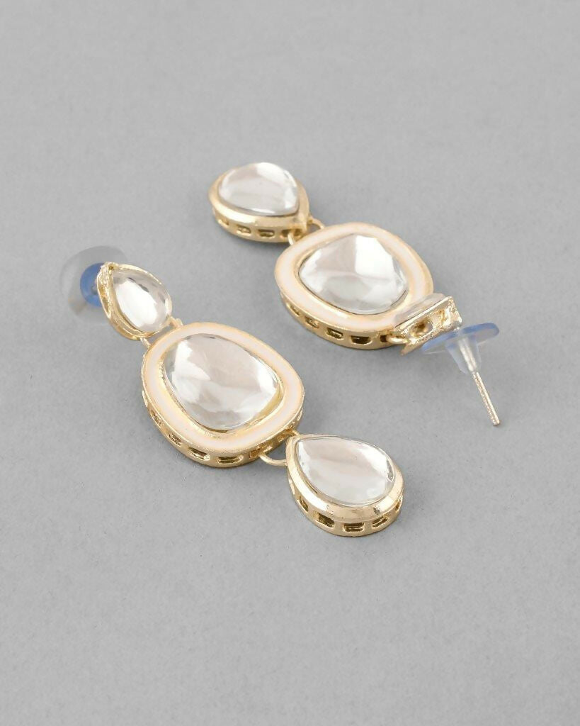 VOJ Kundan Studded Silver Plated White Color Jewellery Set with MaangTikka - Swadesiicart
