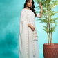 Aayaa Designer Faux Gorgette Embroidery Zari Sequins Thread work Full Flaired plazzo Suit with Dupatta - Off White