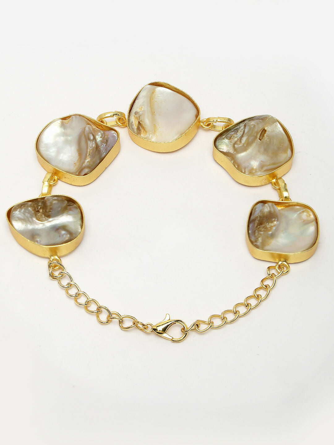 NVR Women's Gold-Polished Handcrafted Mother of Pearl Link Bracelet - Swadesiicart