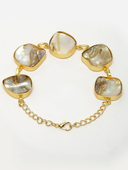 NVR Women's Gold-Polished Handcrafted Mother of Pearl Link Bracelet - Swadesiicart