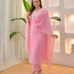 The52 Pink Women's Beautiful Chikankari Work Chanderi Fabric Straight Kurta Pant and Dupatta Set - Swadesiicart