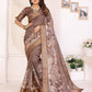 Joban Fashion Brown Floral Print pattern Banarasi Silk Sarees | Swadesiicart