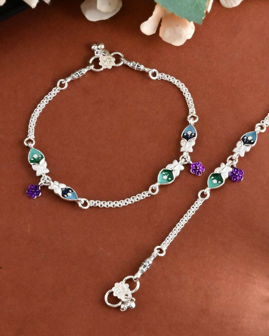 VOJ Set of 2 Mutli Color Meenakari Anklet - Swadesiicart