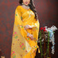 Lorenvalley Fashion Gold Soft Paithani Silk Woven Design Gold Zari Meenakari Weaving Saree - Swadesiicart