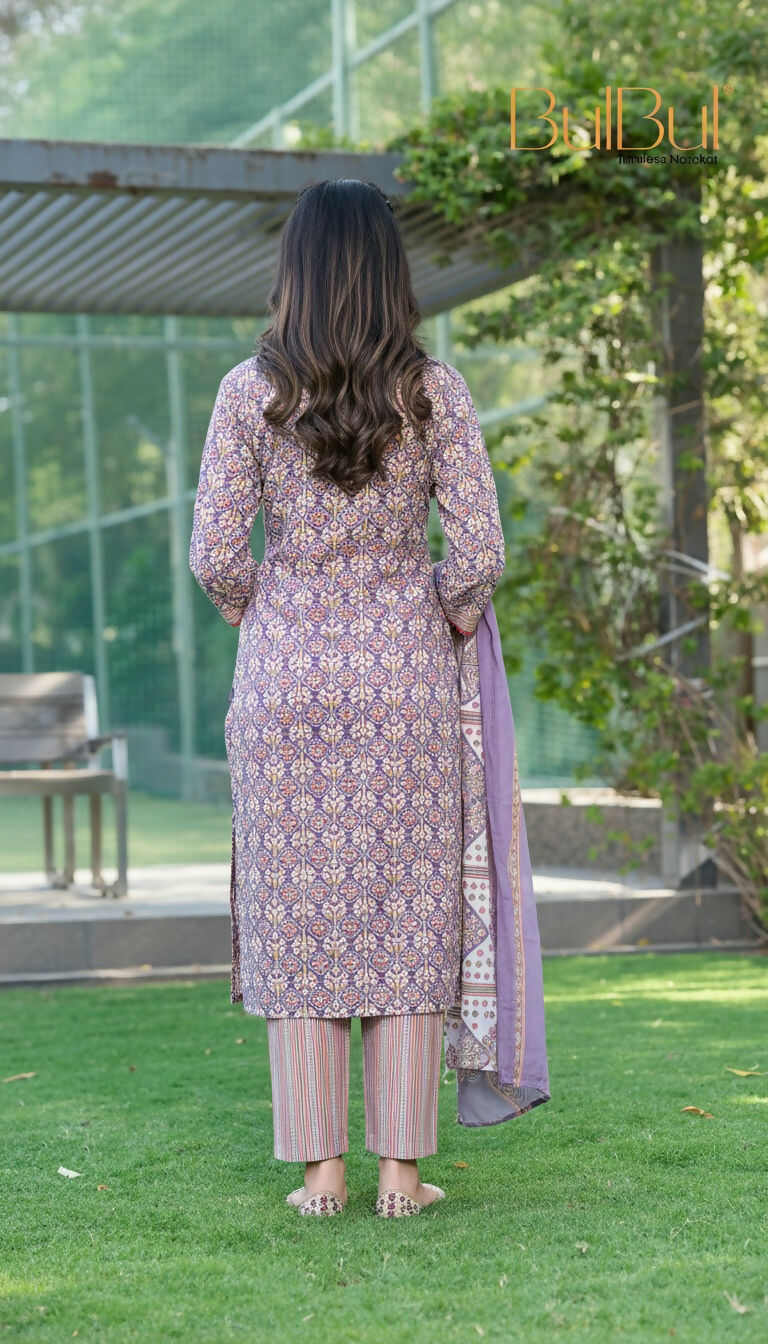 BulBul Fashionista Cotton Purple Kurta Set with Dupatta - Swadesiicart