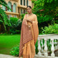 Vishnu Weaves Women's Peach Linen Cotton Bandhani Woven Saree with Blouse - Swadesiicart
