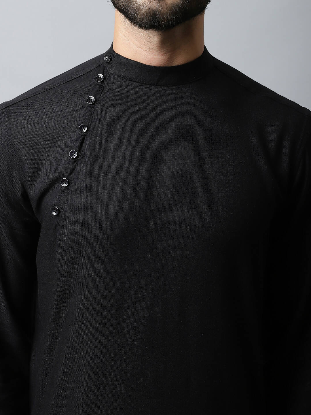 Even Apparels Black Color Linen Linen Men's Kurta With Side Placket (LN761) | Swadesiicart