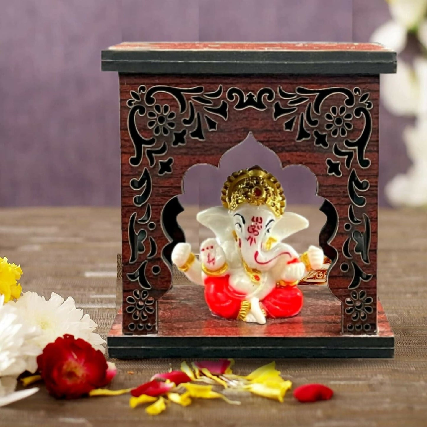 Expleasia, Exuberant & Luxury Decor Ganesha Idol With Wooden Temple - Swadesiicart