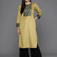 Ahalyaa Women Floral Yoke Design Gotta Patti Velvet Kurta - Mustard Color | Swadesiicart