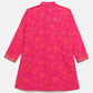Ahalyaa Pink Crepe Orange Khari Print Kids Kurta Churidar Set For Boys | Swadesiicart