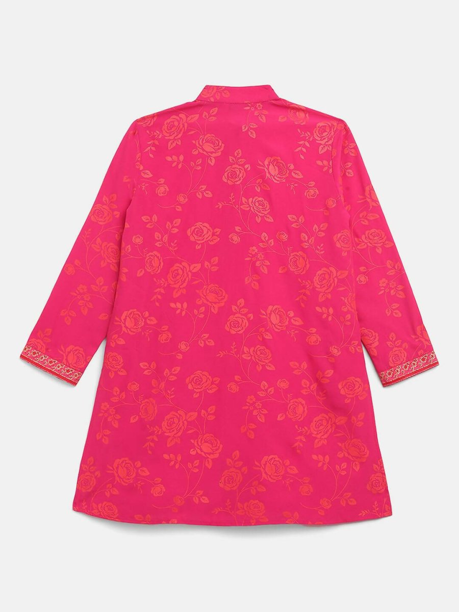Ahalyaa Pink Crepe Orange Khari Print Kids Kurta Churidar Set For Boys | Swadesiicart