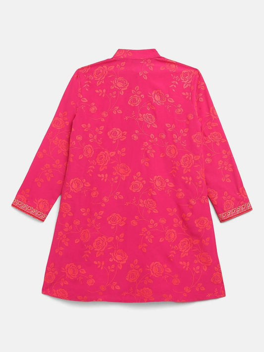 Ahalyaa Pink Crepe Orange Khari Print Kids Kurta Churidar Set For Boys | Swadesiicart