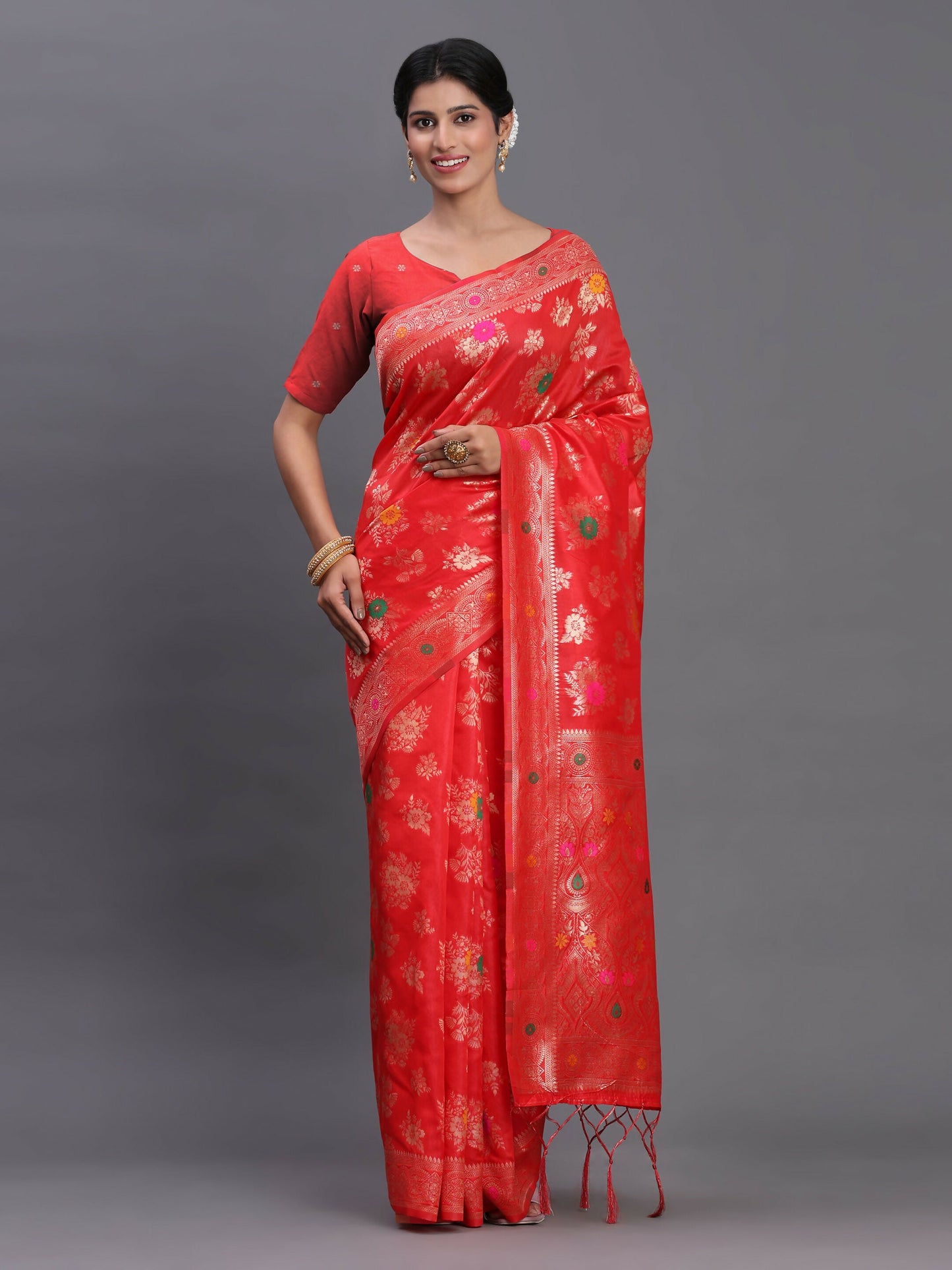 Astita Banarasi Silk Red Saree | Swadesiicart