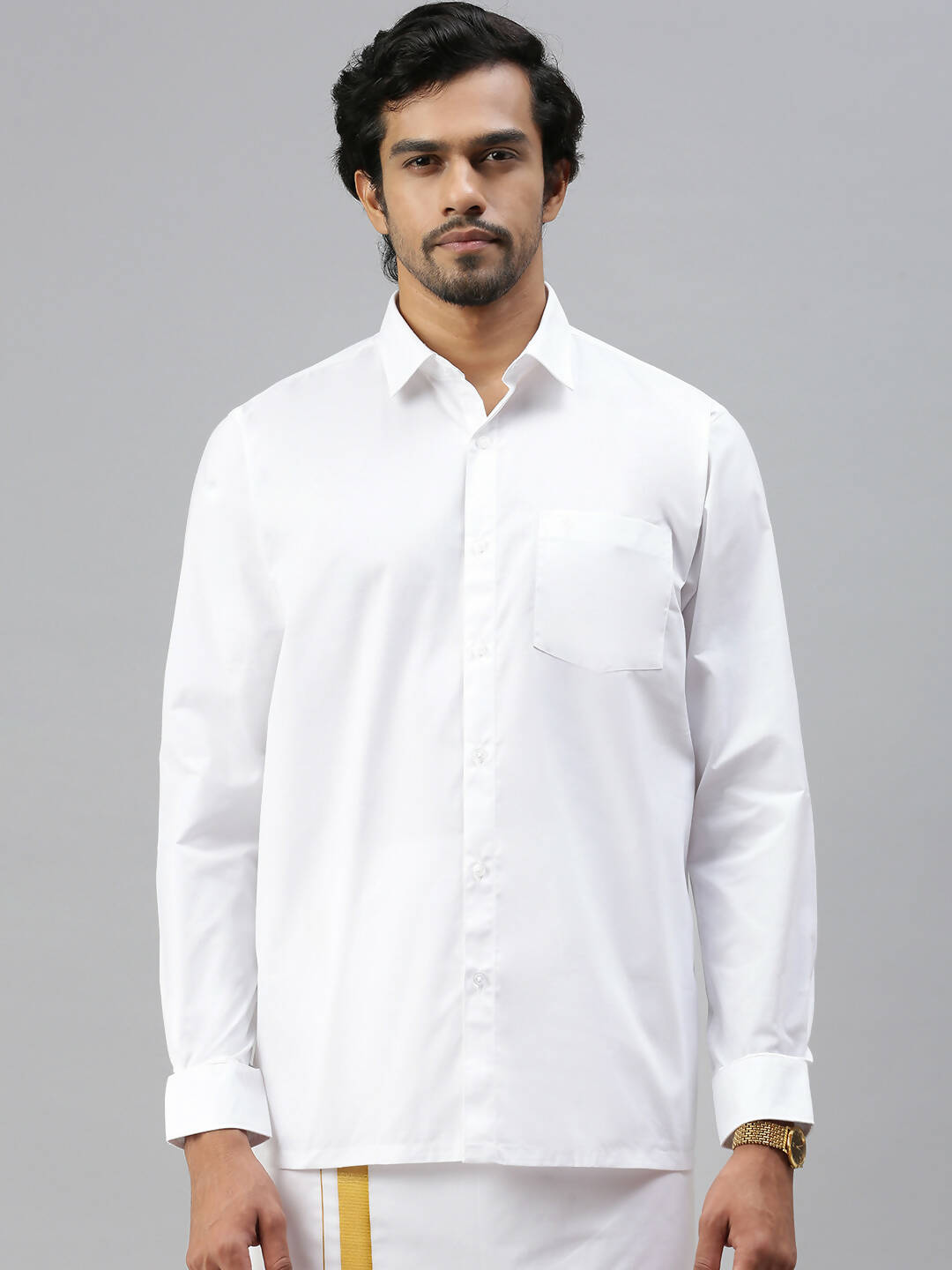 Ramraj Cotton Mens Full Sleeve White Shirt Plus Size - Soft Touch Cotton | Swadesiicart