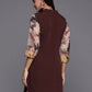 Ahalyaa Brown & Gold-Toned Mandarin Collar Printed Tunic - Brown Color | Swadesiicart