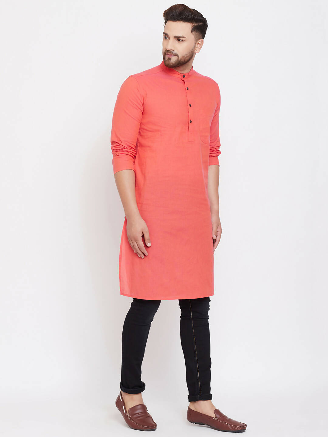 Even Apparels Red Pure Cotton Men's Kurta With Band Collar | Swadesiicart