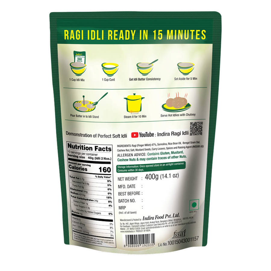 Indira's 15 Minutes Ragi Masala Idli Powder Mix - Swadesiicart