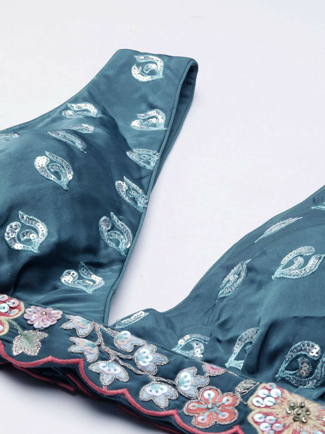 House of Panchhi Teal Blue Chinon Sequins embroidery Lehenga choli & Dupatta | Swadesiicart