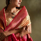 Joban Fashion Cream & Orange Plain With Weaving Border Banarasi Silk Sarees | Swadesiicart