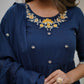 The52 Blue Women's Gorgeous Viscose Fabric Embroidered Work Flared Kurta Pant and Dupatta Set - Swadesiicart
