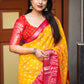 Yellow Jute Silk Printed Saree with Unstitched Blouse - Hiral Fashion | Swadesiicart