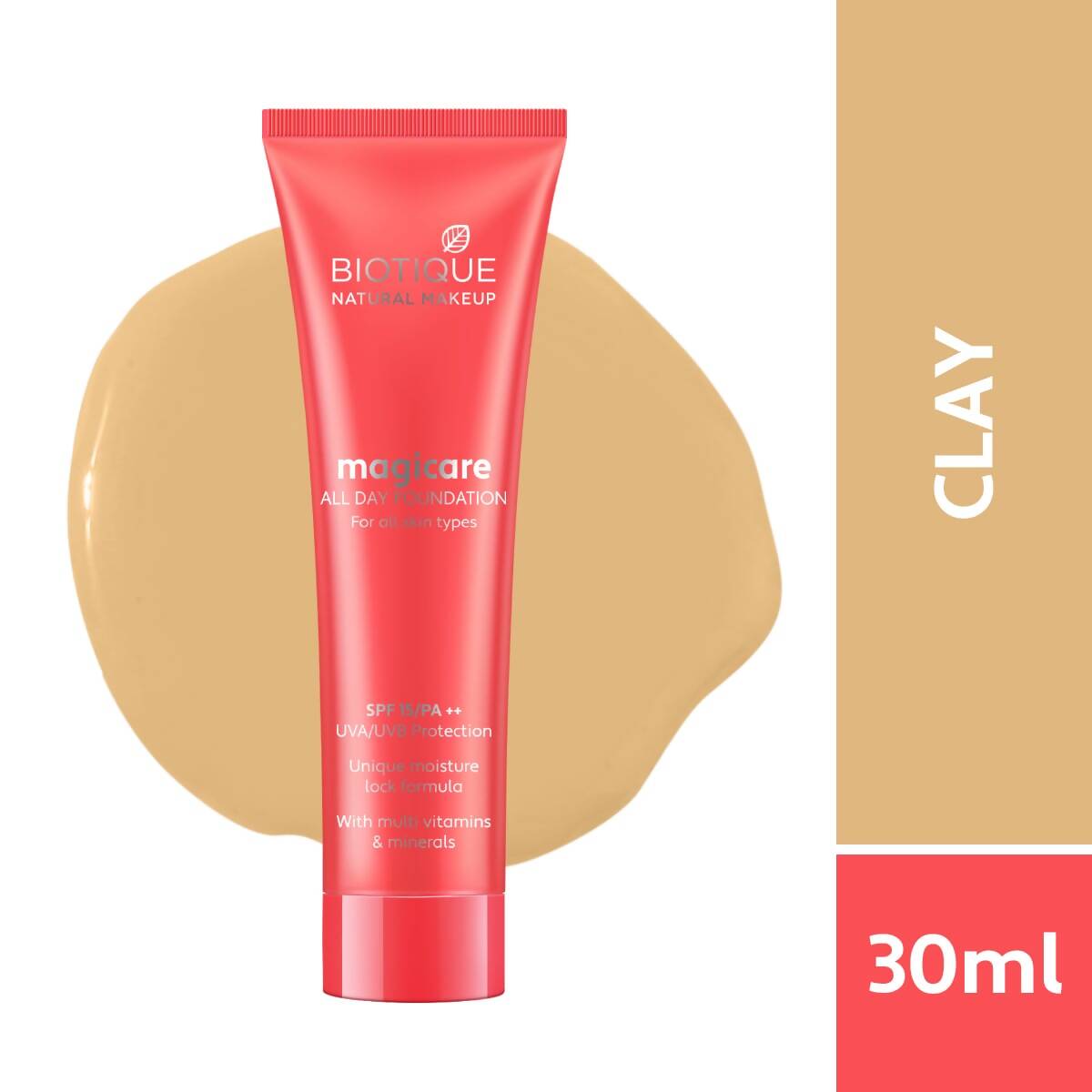 Biotique Natural Makeup Natural Magicare All Day Liquid Foundation - Clay - Swadesiicart
