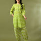 Myshka Women's Green Printed Cotton Round Neck Party Tunic With Trousers Co-ord set - Swadesiicart