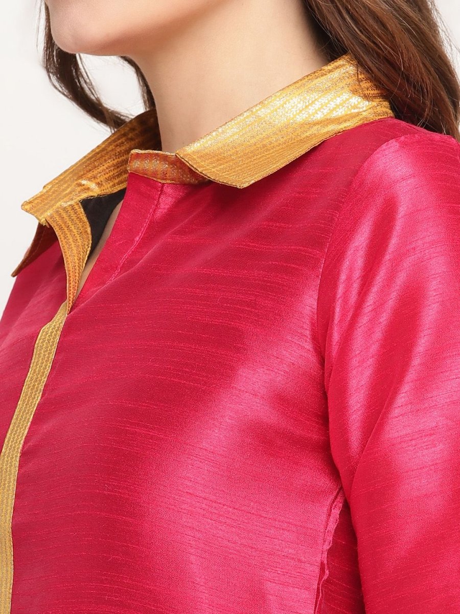 Ahalyaa Women's Dark Pink Poly Silk Kurta Trouser Set | Swadesiicart