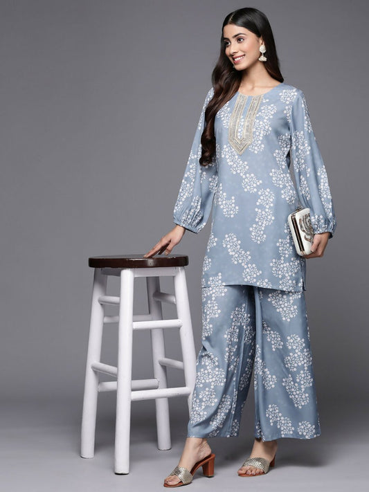Ahalyaa Women's Traditional Wea Co-ods - Grey - Swadesiicart
