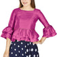 Aastha Fashion Women's Purple Art Silk Bell Sleeves attire with Poly Cotton Lining Blouse