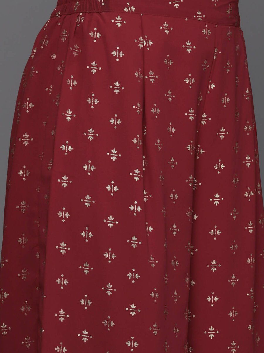 Ahalyaa Women Printed Tunic with Palazzos - Maroon Color | Swadesiicart
