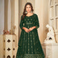 Jyoti Fashion Women's Bottle Green Georgette Embroidered Anarkali Kurta Pant Set With Dupatta | Swadesiicart