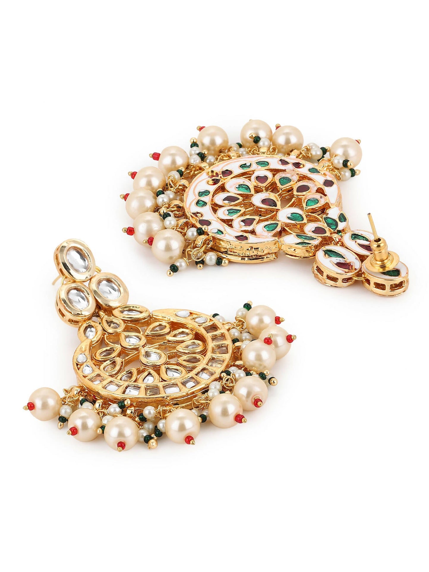 Gold-Toned White Kundan Contemporary Gold-Polished Chandbalis Earrings - Ruby Raang - Swadesiicart