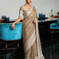 Shree Shyam Fashion Elegant Beige Woven Linen Saree with Contrast Zari Border & Tassels - Soft & Breathable Party Wear