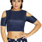 Aastha Fashion Women's Navy Blue Art Silk Cold Shoulder Sleeve Readymade Blouse