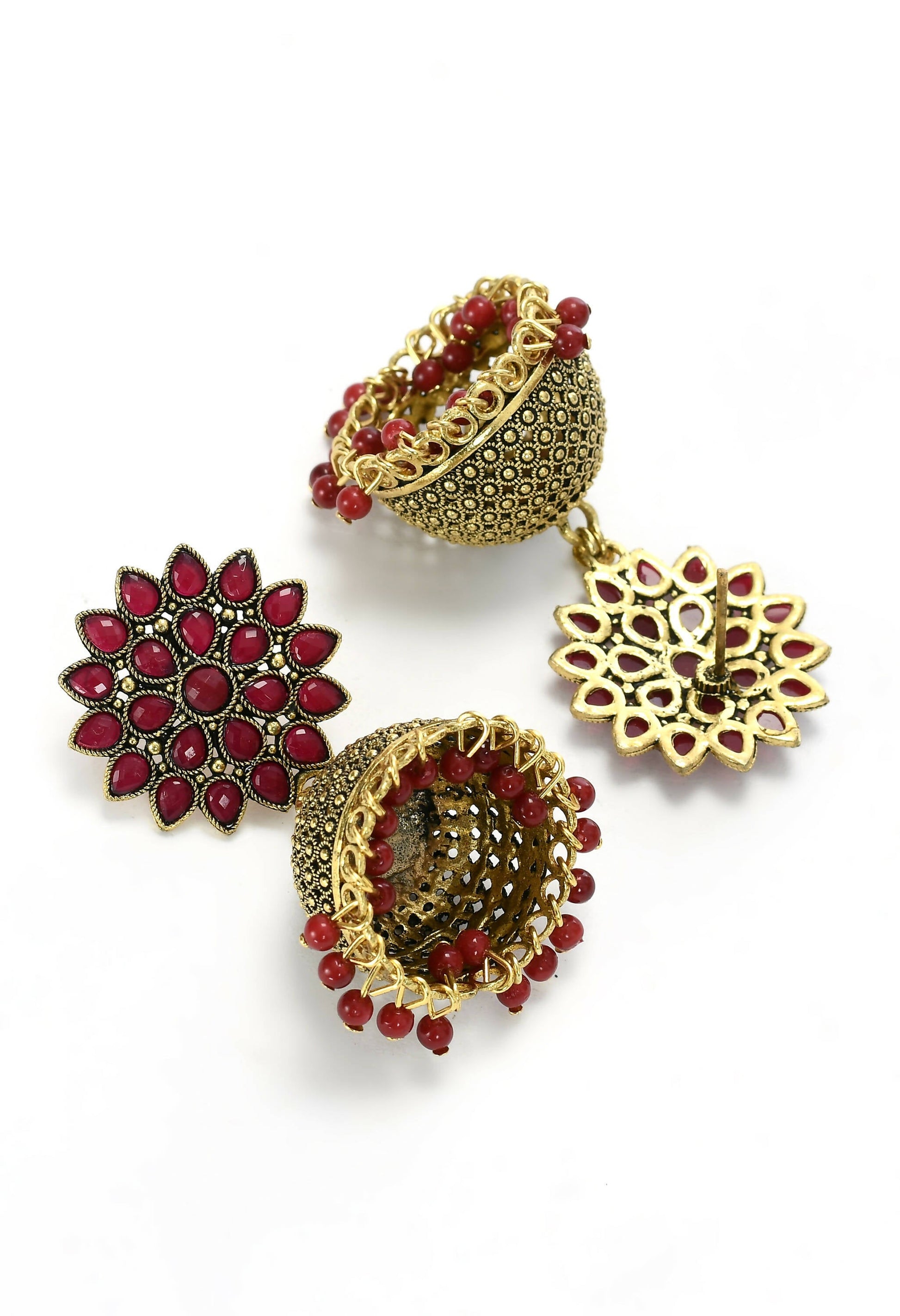 Mominos Fashion Joharkamal Kundan work Jhumka with Maroon Beads - Swadesiicart