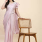 Light Pink Silk Satin Sequence Work Ready to Wear Saree with stitched Blouse - Nirvana | Swadesiicart