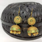 Terracotta Hanging Stud Jhumkas-Pearl Green And Gold