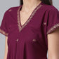 Ahalyaa Women Wine Crepe Glitter Print Kimono Style Kurta With Palazzo | Swadesiicart