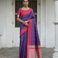 Vishnu Weaves Women's Blue Raw Silk Saree with Blouse - Swadesiicart