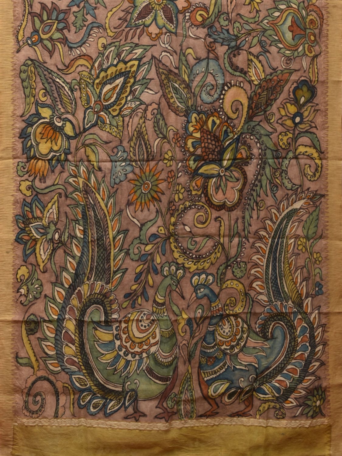 Multicolor Kalamkari Hand Painted Cotton Silk Handloom Saree With Exotic Floral and Peacocks Pallu Design - Global Threads | Swadesiicart