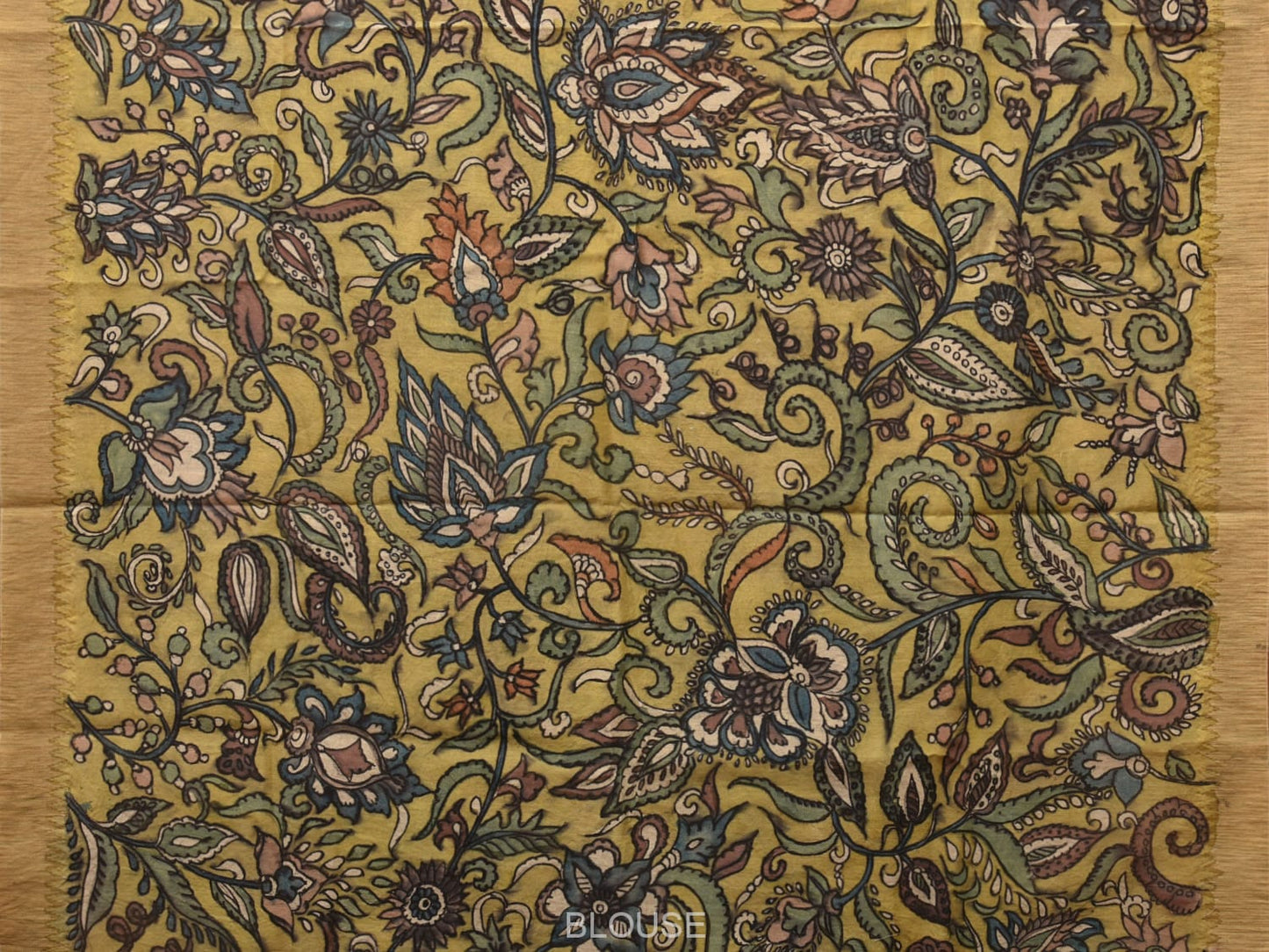 Multicolor Kalamkari Hand Painted Cotton Silk Handloom Saree With Exotic Floral and Peacocks Pallu Design - Global Threads | Swadesiicart